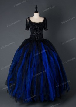 Black Blue Gothic Long Prom Dress D1002
