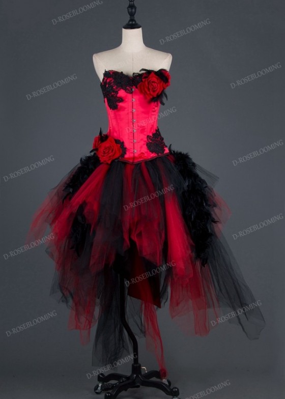 Red Floral Corset Gothic Dress D1005