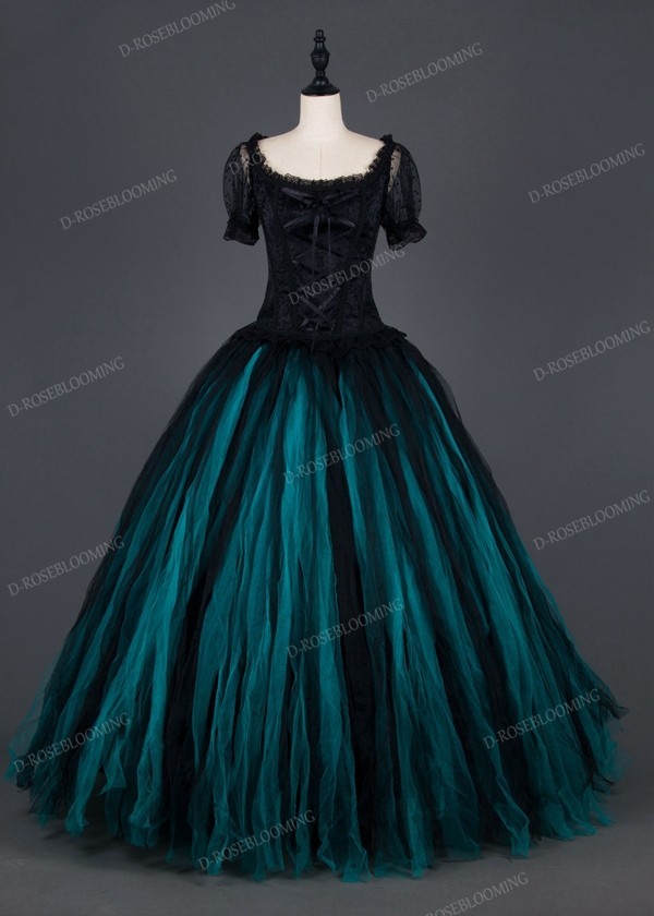 teal and black prom dress