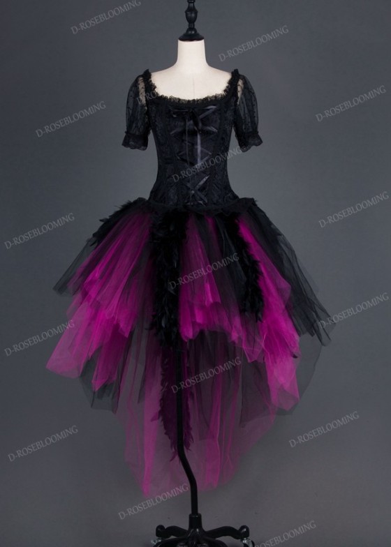 Black Fuchsia Gothic Short Prom Dress D1022