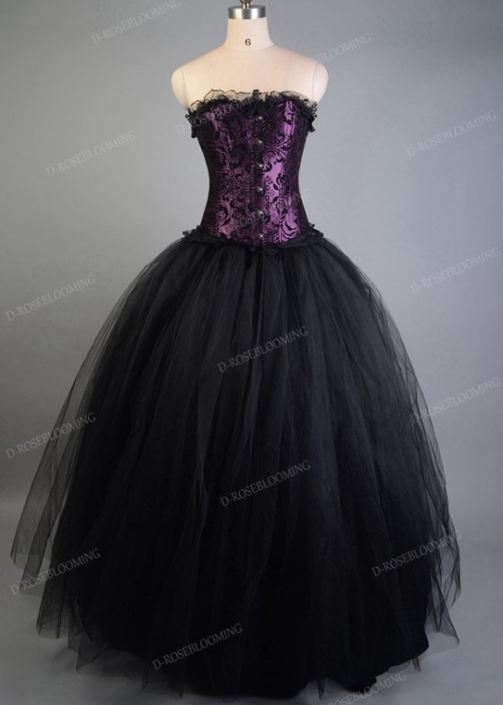 Purple Black Gothic Long Prom Dress D1031