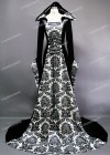 White Black Printed Velvet Medieval Gown D2001