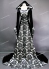 White Black Printed Velvet Medieval Gown D2001