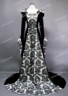 White Black Printed Velvet Medieval Gown D2001