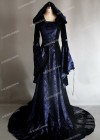 Black Navy Blue Pattern Velvet Medieval Gown D2004