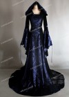 Black Navy Blue Pattern Velvet Medieval Gown D2004