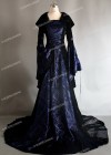 Black Navy Blue Pattern Velvet Medieval Gown D2004