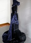 Black Navy Blue Pattern Velvet Medieval Gown D2004