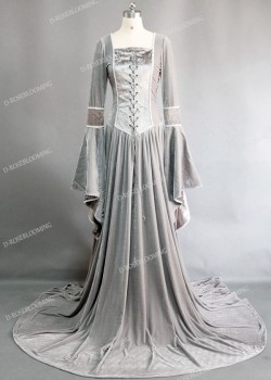 Light Gray Velvet Celtic Medieval Dress D2006
