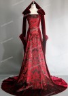 Red Vintage Pattern Hooded Medieval Gown D2008