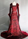 Red Vintage Pattern Hooded Medieval Gown D2008