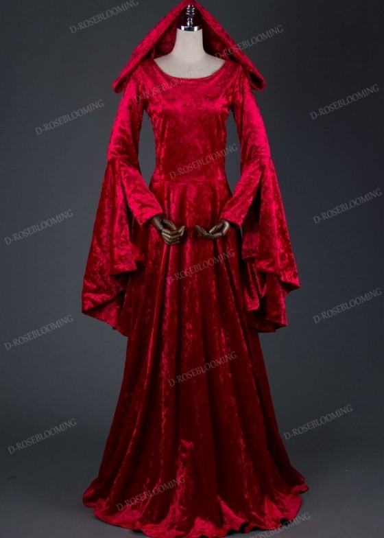 Red Velvet Hooded Medieval Gown D2012