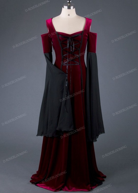 Wine Red Black OffTheShoulder Medieval Dress D2015 D