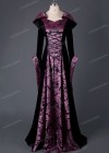 Black Fuchsia Velvet Hooded Medieval Gown D2016