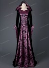 Black Fuchsia Velvet Hooded Medieval Gown D2016