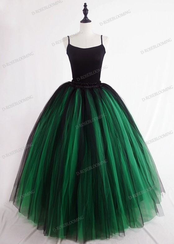 Green Black Gothic Tulle Long Skirt D1S006