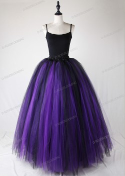 Purple Black Gothic Tulle Long Skirt D1S001