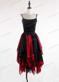 Black Red  Gothic Chiffon Knee Length Skirt D1S002