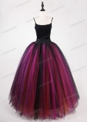 Black Multicolor Gothic Tulle Long Skirt D1S015
