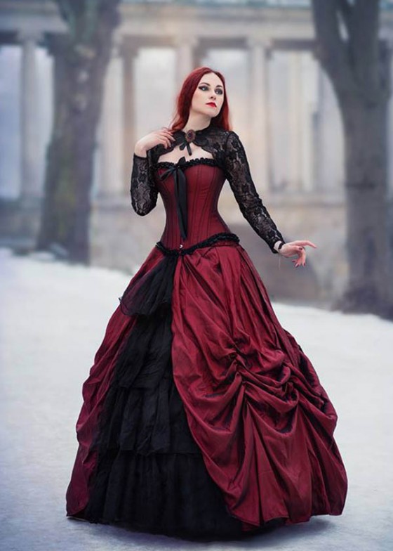 Red Black Gothic Long Prom Dress D1008 DRoseBlooming