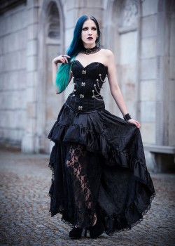 Steampunk Style Black Gothic Long Party Dress D1014