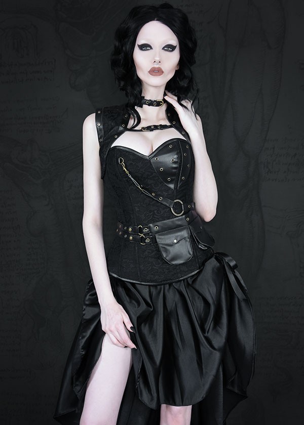 Black Gothic Steampunk High-low Party Dress D1017 - D-RoseBlooming