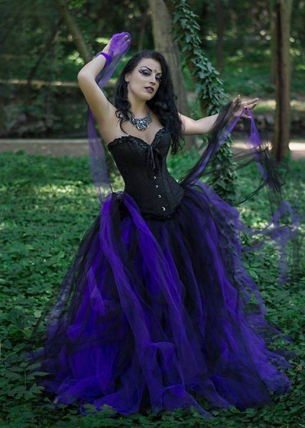 Black and Purple Gothic Corset Prom Party Dress 