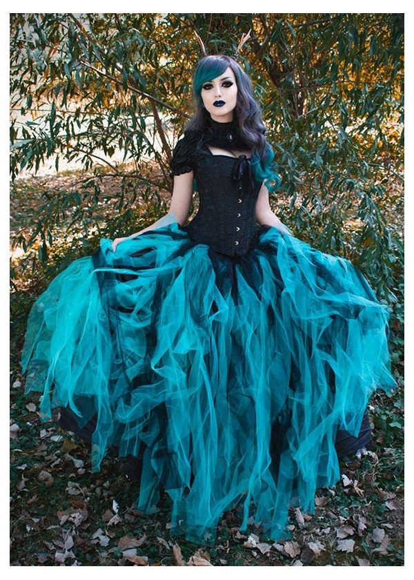 black and teal prom dress