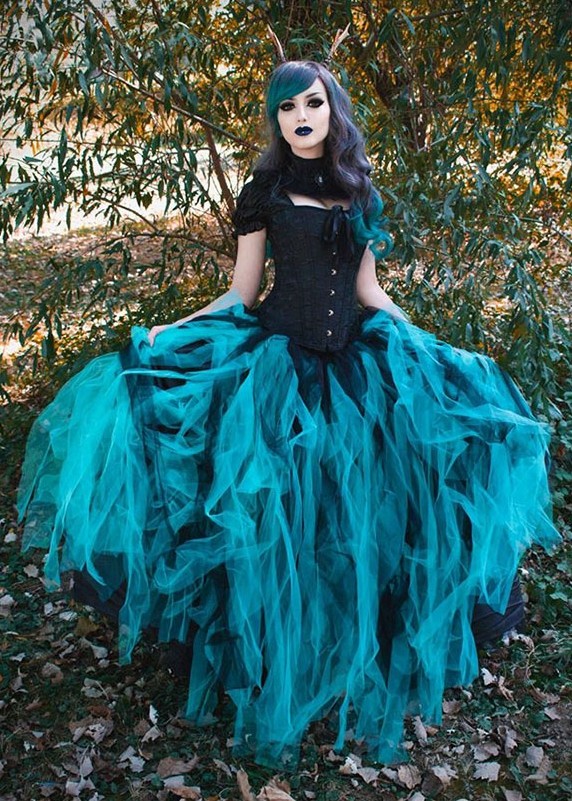 black and teal prom dress