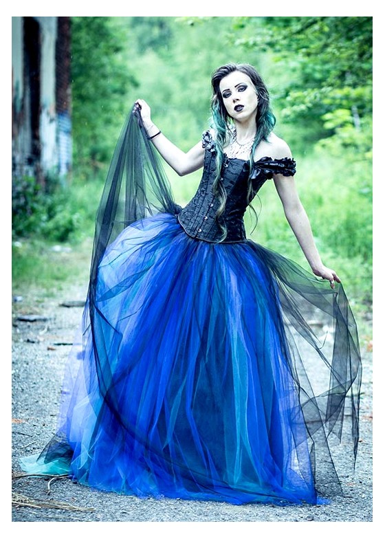 Black Blue Gothic Long Prom Dress D1029