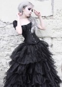 Black Cap Sleeves Gothic Long Prom Dress D1009