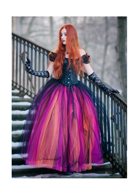 Black Multicolor Gothic Ball Gown Prom Dress D1026