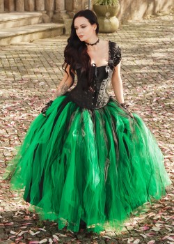 Black Green Gothic Long Prom Dress D1032