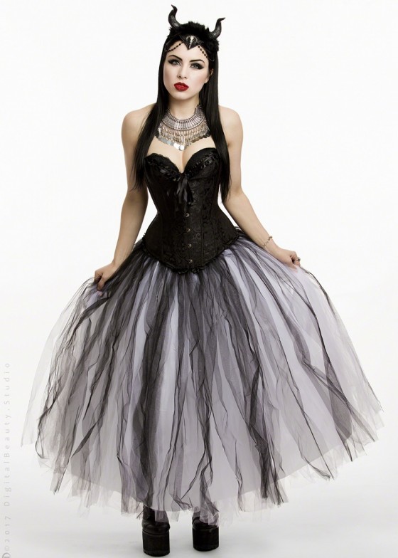 White Black Long Gothic Prom Dress D1034