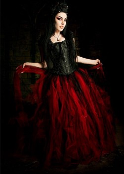 Black Red Long Gothic Prom Dress D1033