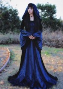 Black Navy Blue Pattern Velvet Medieval Gown D2004
