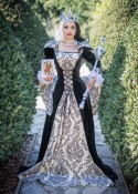 White Black Printed Velvet Medieval Gown D2001