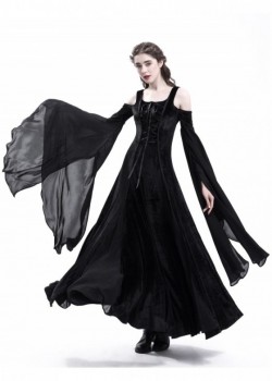 Black Off-The-Shoulder Medieval Dress D2017