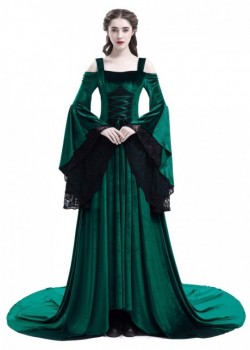 Green Off-the-Shoulder Renaissance Medieval Dress D2024