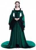 Green Off-the-Shoulder Renaissance Medieval Dress D2024