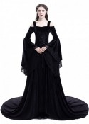 Black Off-the-Shoulder Renaissance Medieval Dress D2025