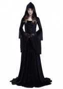 Black Gothic Hooded Vampire Medieval Dress D2022