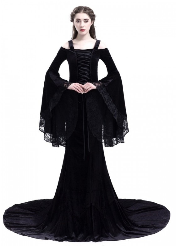 Black Gothic Two Piece Fishtail Medieval Dress D2023 D Roseblooming