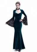 Blue Velvet Dark Morticia Addams Gothic Dress D3024