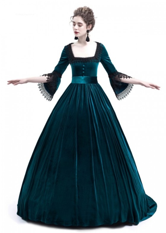 Blue Velvet Ball Gown Victorian Gown D3010