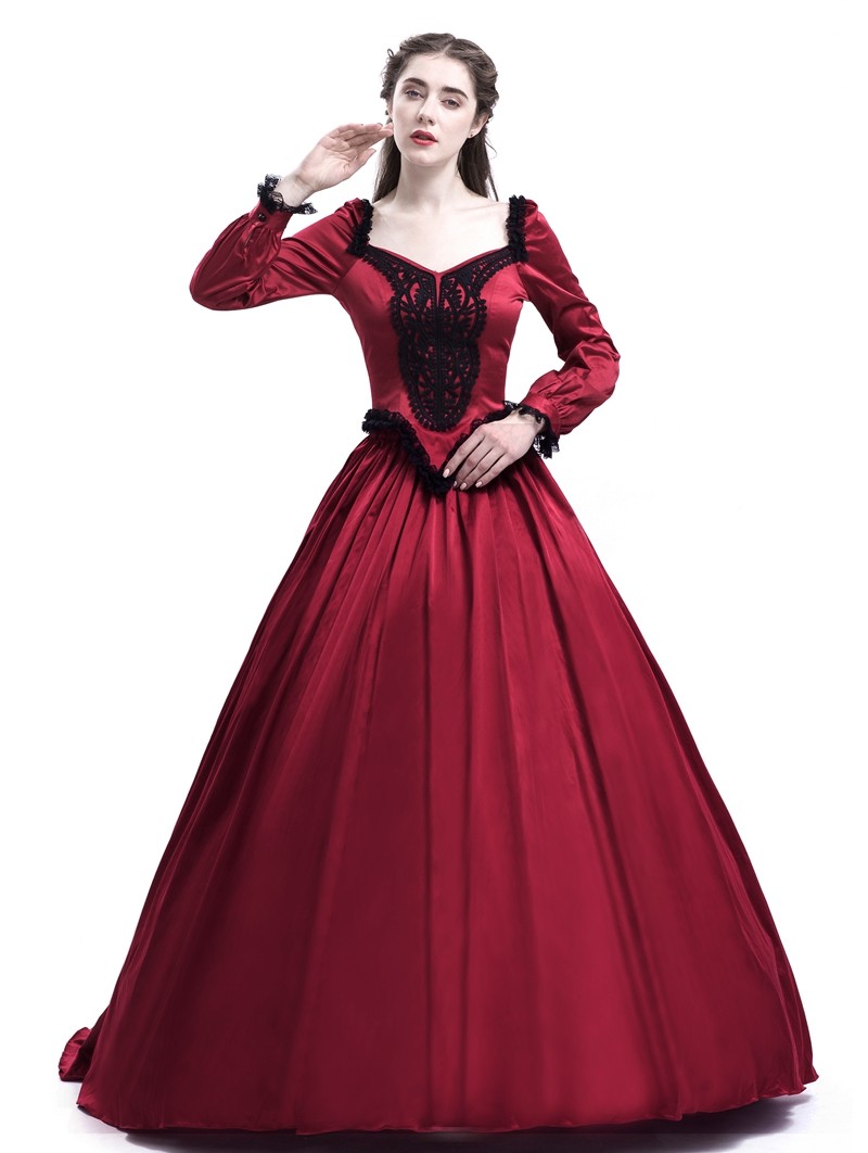 Red Ball Princess Victorian Masquerade Dress D3022 - D-RoseBlooming