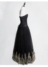 Black Gothic Corset Prom Party Long Dress with Gold Lace Hem D1049