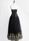 Black Gothic Corset Prom Party Long Dress with Gold Lace Hem D1049