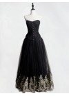 Black Gothic Corset Prom Party Long Dress with Gold Lace Hem D1049