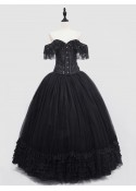 Black Off-the-Shoulder Gothic Lace Corset Long Prom Ball Dress D1053